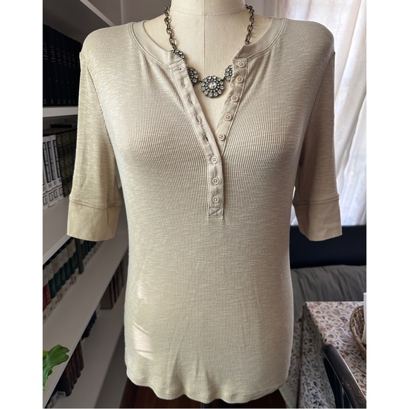 Gap Ribbed Henley Elbow Length Sleeve Top - Picture 4 of 9